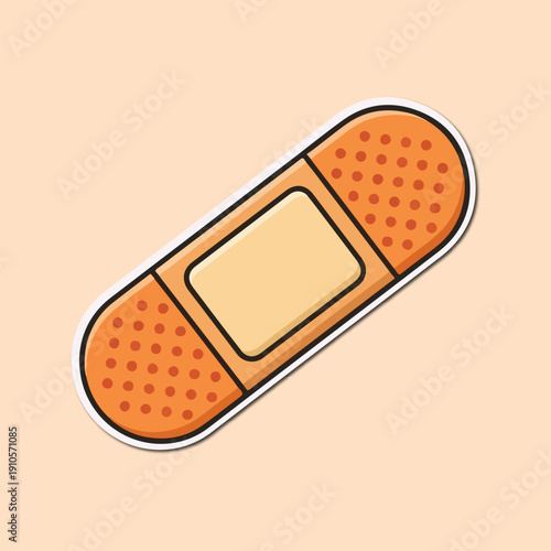 Bandage: A close-up illustration of a bandage with a simple, clean design, showcasing its common role in first aid and healthcare. 