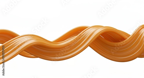 Swirling Streams of Golden Honey Liquid Waves Dancing in the Air on a Pure White Background