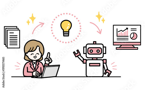 AIを活用して業務効率化を図るビジネスウーマンのイラスト