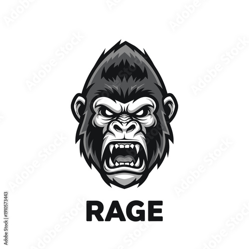 Angry Gorilla Head Illustration with Rage Text.