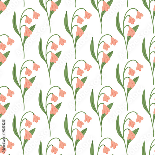 Bellflower Hand Drawn Cute Seamless Pattern for Fabric and Wallpaper, Pastel Spring Botanical Background