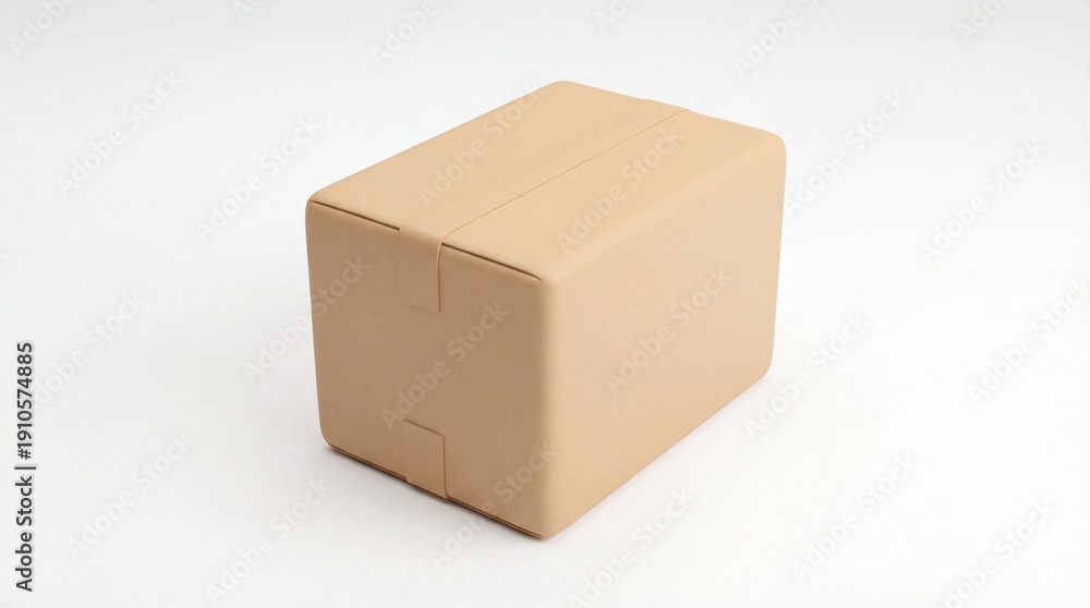 Obraz premium Single brown cardboard box on a white background close-up.