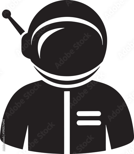 Simple astronaut icon in black and white colors  space suit and helmet
