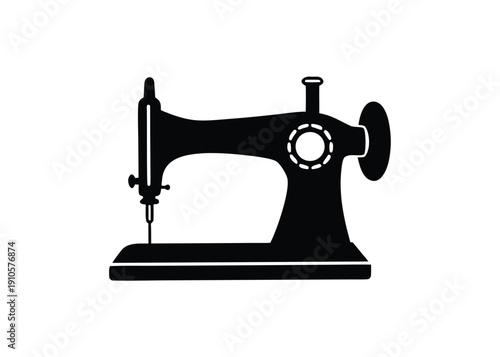Black sewing machine icon on white background for fashion and textile design