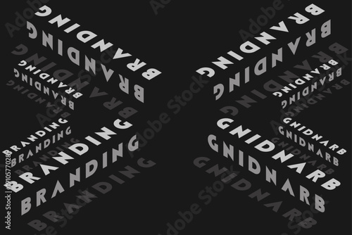 Modern 3D text cube illusion with branding typography background