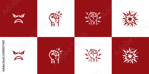 Icon Set Vector of 4 Power Anger Protest and Impact Symbols