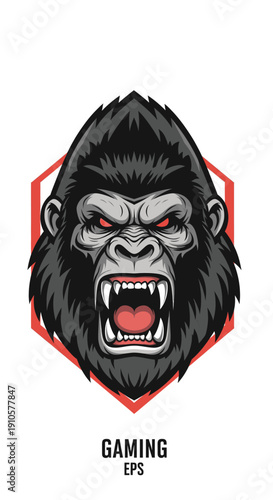 Gorilla Head Graphic Illustration Gaming Logo.