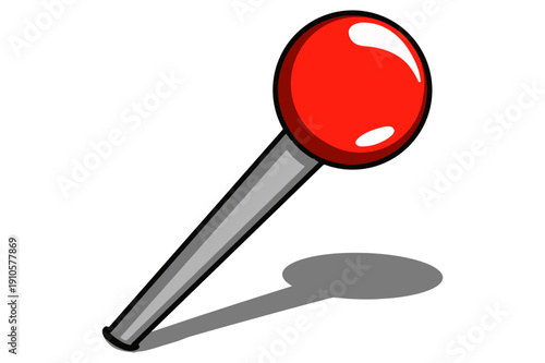 Red Push Pin pierced with shadow reflection