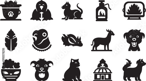 Black and white animal icons on a clean background