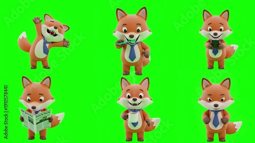 3D Claymation Animated Fox Morning Routine Sequence Waking Up Stretching Brushing Teeth Drinking Coffee Reading Newspaper Checking Phone and Adjusting Tie