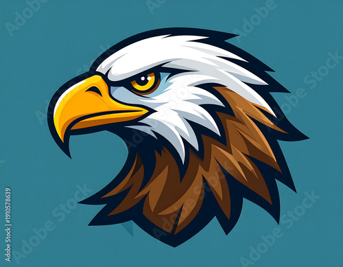 Wallpaper Mural Eagle head profile illustration. Detailed feathers and fierce expression on a plain teal background Torontodigital.ca