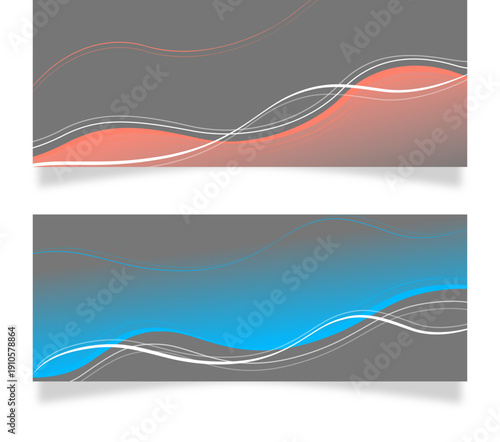 グラデーションカラーと流れるウェーブラインが印象的な横長バナーデザイン素材セット｜ビジネス・テクノロジー・プレゼン資料に活用できるモダン抽象背景テンプレート