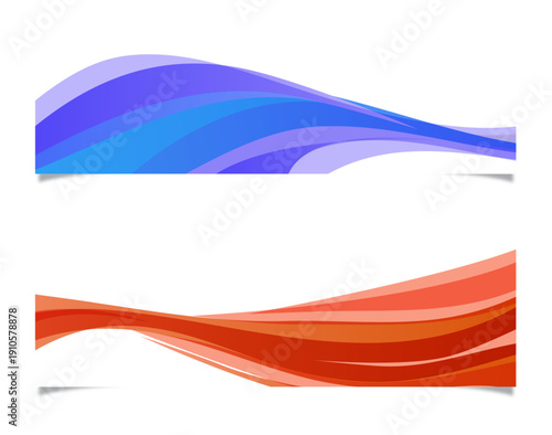 ブルーとレッドのグラデーションが流れるダイナミックウェーブ横長バナーデザイン素材｜ビジネス・テクノロジー・広告制作に使える抽象モダン背景テンプレートセット