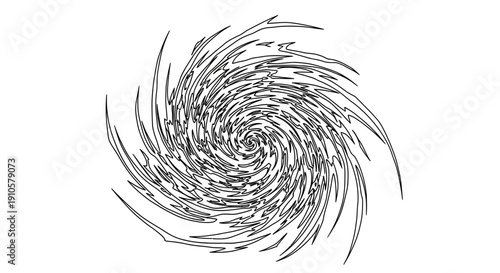 A swirling black and white abstract design on a plain background