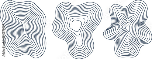 Irregular contour line vector illustration, abstract topographic map design, scientific gradient visualization, concentric shapes, terrain elevation, decorative field art