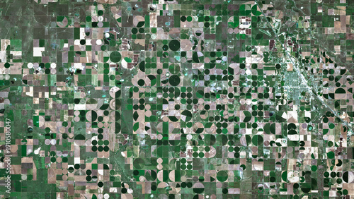 Canvas Print Greeley fields, US, Circular pivot irrigation fields on open satellite data