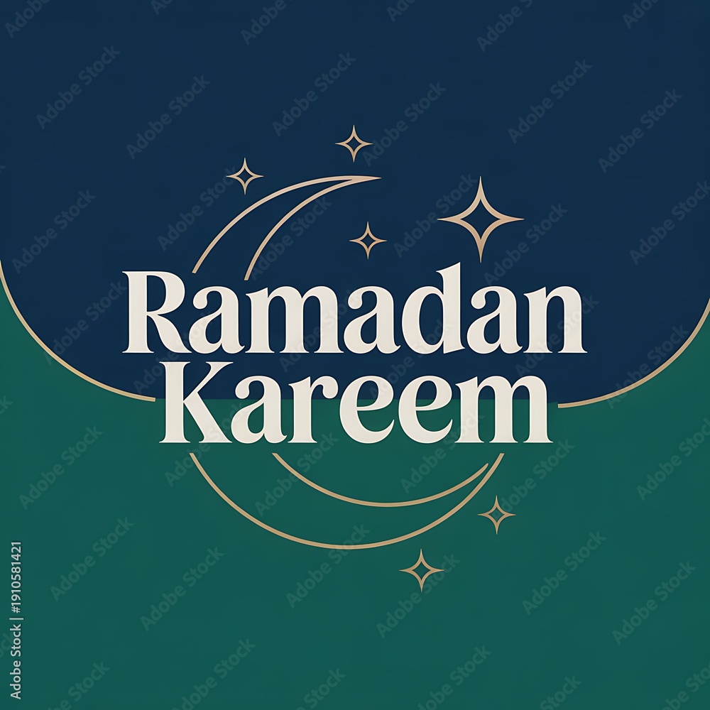 Obraz premium Elegant Ramadan Kareem greeting with crescent moon and stars