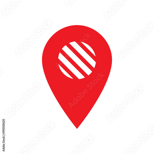 Red minimalist map pin location marker with diagonal stripe pattern isolated on transparent background. Location map icon. Location pin