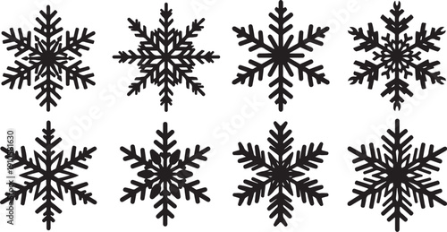 Black Snowflakes on White Background Winter Wonderland Scene