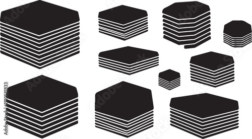 Stacks of black and white hexagonal blocks illustration