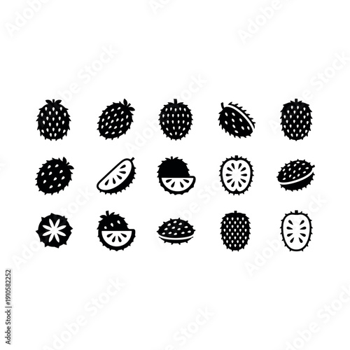 An illustration set of fresh and sliced blackberries on a white background