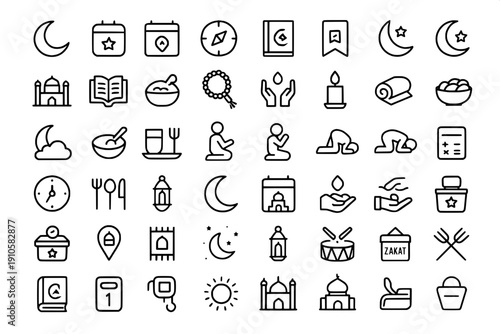 Ultimate Ramadan App UI Icon Pack - Modern B&W Digital Islamic Vector Elements