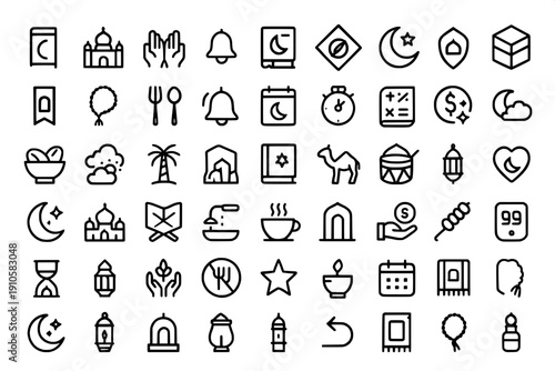 Ultimate Ramadan App UI Icon Pack - Modern B&W Digital Islamic Vector Elements