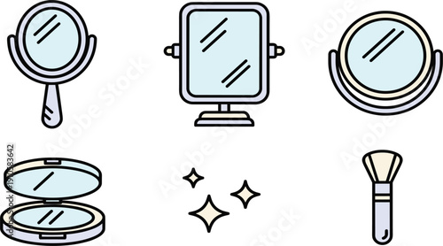 Makeup Mirror and Beauty Accessories Collection in Soft Hand Drawn Vector Style