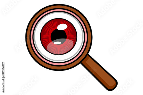 Magnifying Glass With Big Eyeballs with Red pupils