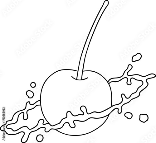 Cherry with Liquid Splash Line Art Illustration