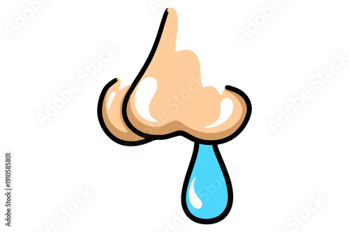 A human nose that emits a drop of mucus indicates a cold.