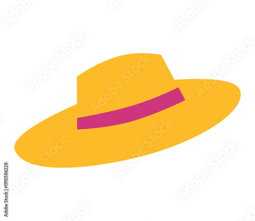 Stylish Yellow Hat with Pink Band Vector Illustration. Ideal for fashion, accessories, and summer related themes.