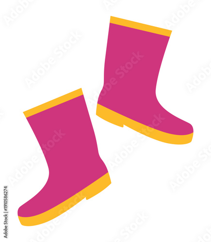 Bright Pink Rubber Boots Vector Illustration. Ideal for themes related to rain, fashion, and outdoor activities.