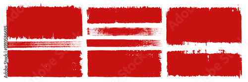 Horror news text containers. Red urban frayed speech bubbles. Handdrawn straight thick bloody brush text boxes. Chinese calligraphy set. Rough grunge gouache paint texture bg. Sketchy ink blood frames