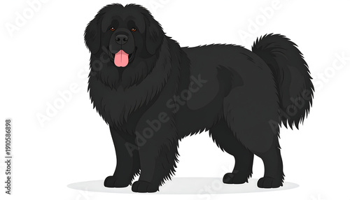 Wallpaper Mural Black Newfoundland dog stands, panting gently, fur detailed, on white background, slightly shadowed Torontodigital.ca