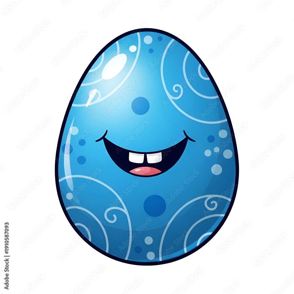 Obraz premium Smiling blue easter egg cartoon face for Happy Easter Day