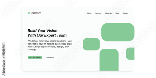 Digital Innovation: website design showcasing a business vision and expert team, with sleek, minimalist aesthetics and actionable insights for business solutions.