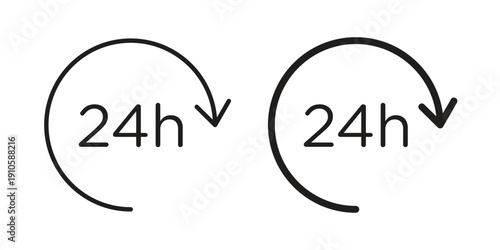 24 Hour time icon. simple thin line icon vector illustration pack on white