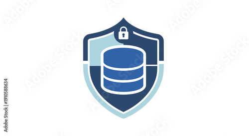 Shield icon divided into sections with a lock symbol and stacked elements, representing secure data storage and digital protection