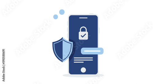 Smartphone screen with a shield icon and protective elements, symbolizing mobile security, app protection, and safe digital interaction