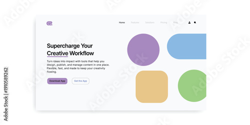 Digital Creative Workspace: An inviting website mockup with a user-friendly design interface, boasting a supercharged approach to streamlining creative workflows. 