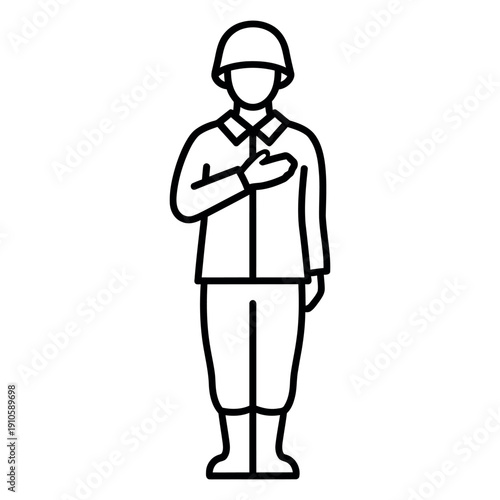 Soldier standing with hand on heart in salute