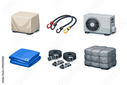 Collection of outdoor equipment and protection items for home and garden use