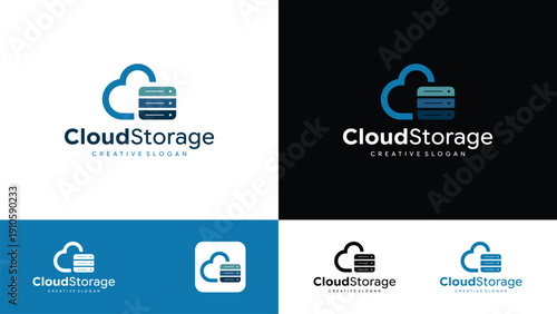 Modern Cloud Storage and Server Computer Network Icon Logo Template Vector Illustration