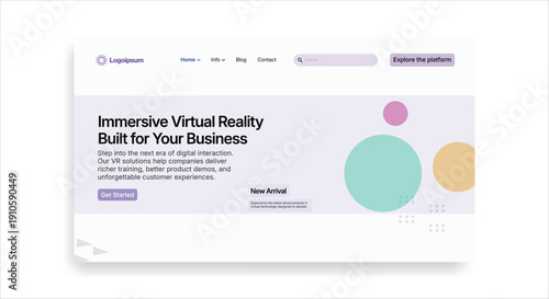 Virtual Reality Website Interface: An immersive website interface showcasing virtual reality, designed for business applications. The design highlights its functionality and user experience.