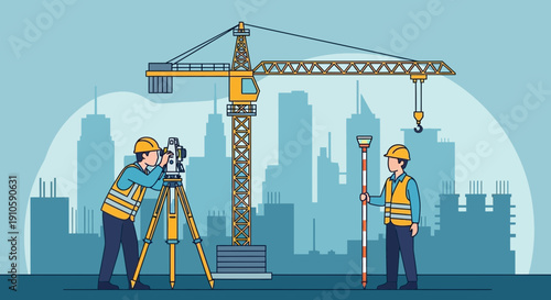 Geodesy Surveyors Using Theodolite at Construction Site