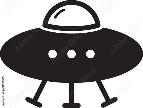 Simple cartoon illustration of a flying saucer with legs and dome