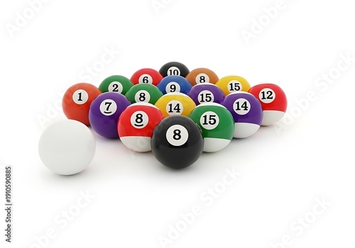 A colorful array of billiard balls arranged in a triangle formation
