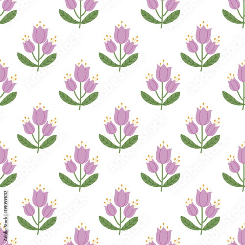 Bellflower Hand Drawn Cute Seamless Pattern for Fabric and Wallpaper, Pastel Botanical Background