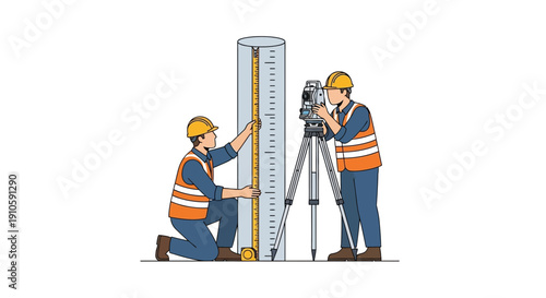Surveying Engineers Measuring Construction Site Column Illustration